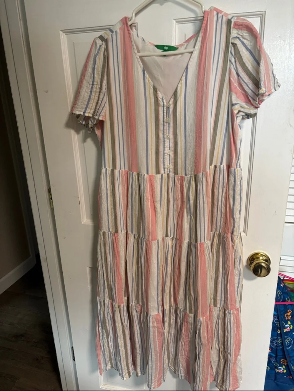 dip Pastel Striped Tiered Midi Dress - Pink, Blue, Yellow